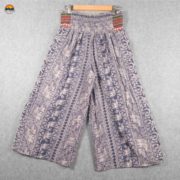 Palazzo Pants Wide Leg Multicolor Elastic Waist Paisley Cotton Knit Women's M - Picture 2 of 11